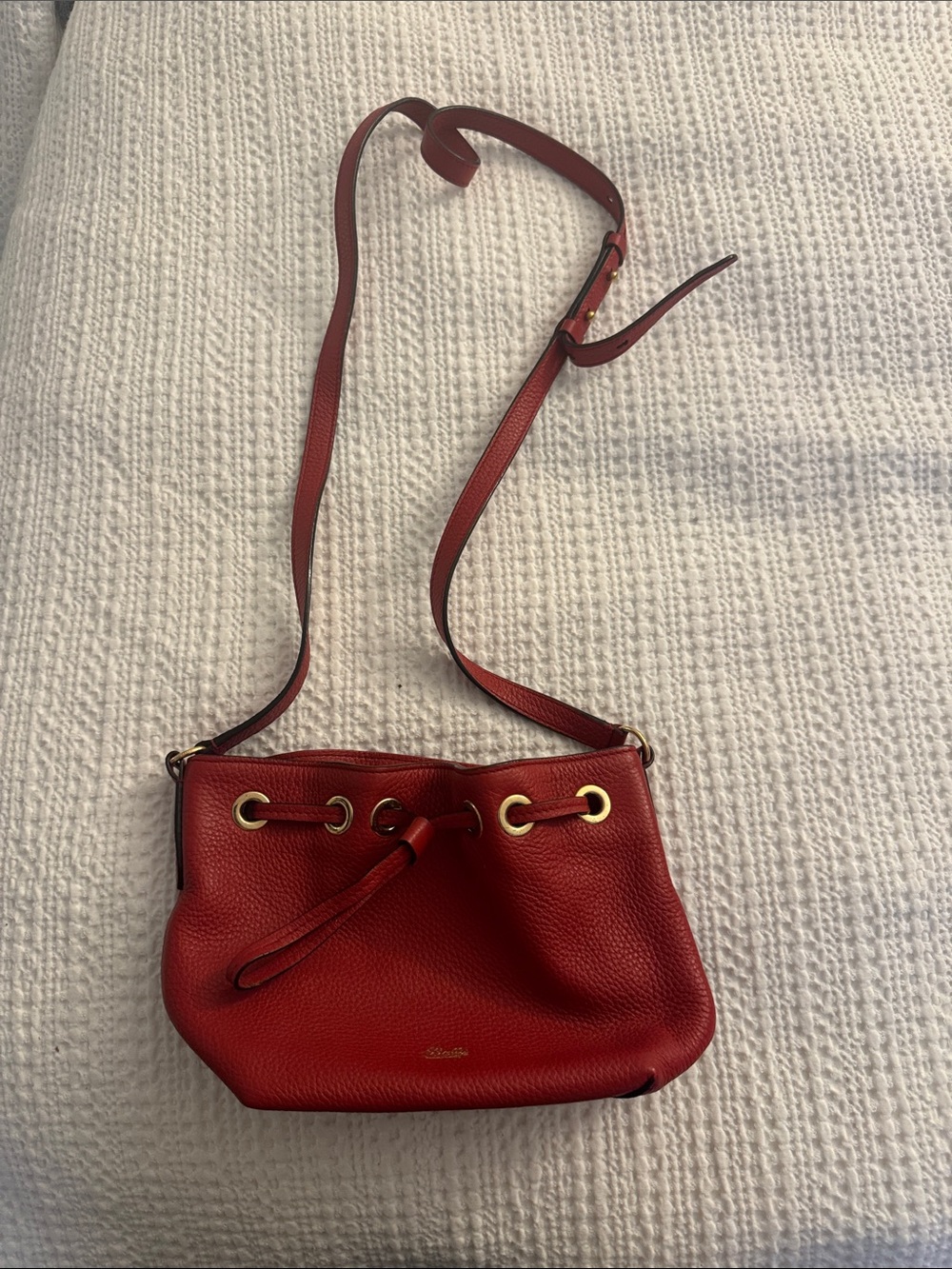 Bally Red Leather Drawstring Crossbody Bag